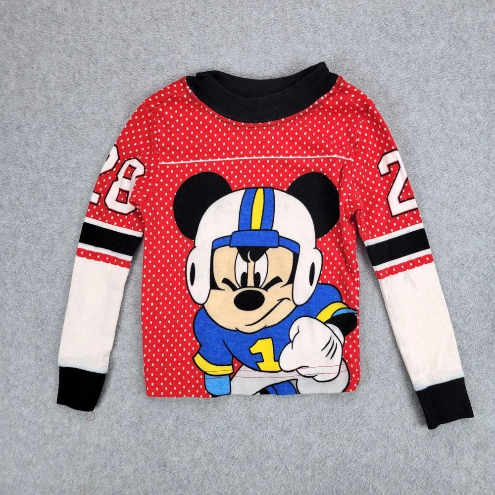 Disney Store Pajama Set Kids 2/3 XXS Red Mickey Mouse Football Graphic 2pc